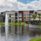 Fountains outside of Dwell Nona Place apartments for rent